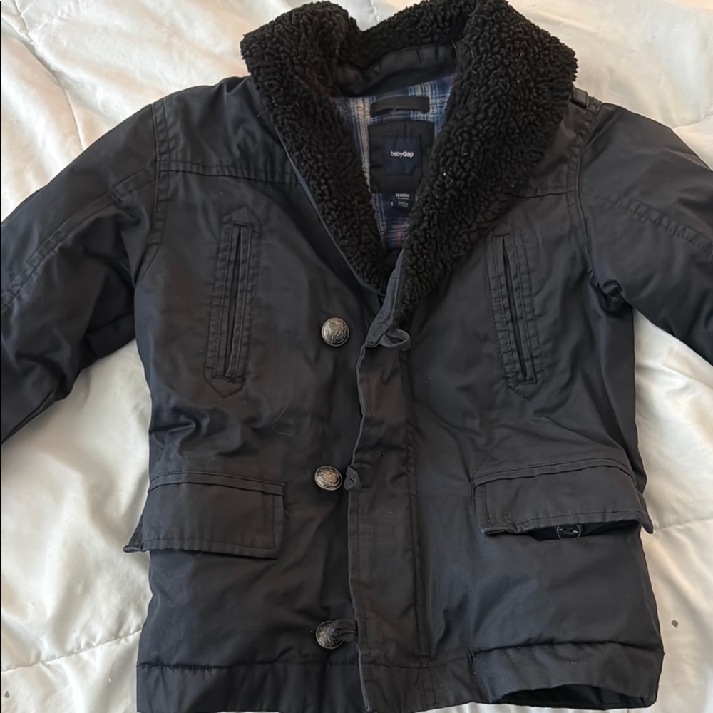 GAP Kids Black Jacket with Faux Fur Collar